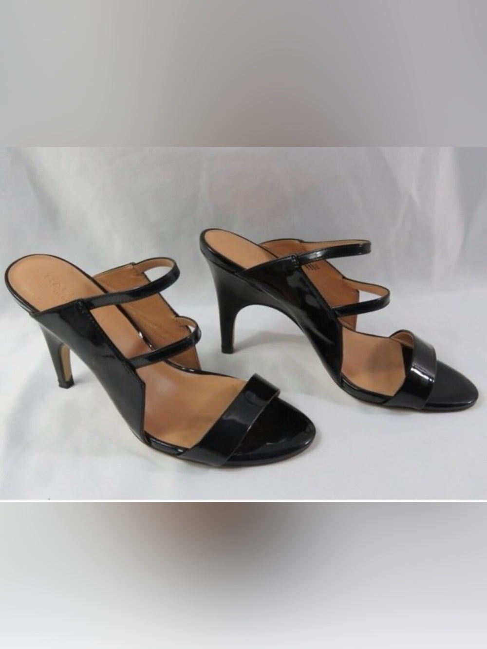 Halston Heritage Black Patent Strappy Mid Heel Sandals